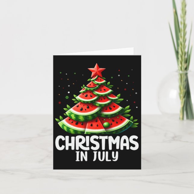Christmas In July Watermelon Xmas Tree Mens Womens Card (Front)