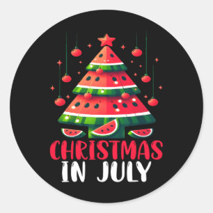 Christmas In July Watermelon Xmas Tree Mens Womens Classic Round Sticker