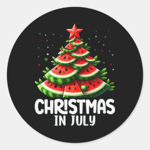 Christmas In July Watermelon Xmas Tree Mens Womens Classic Round Sticker