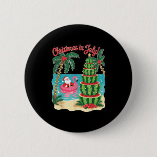 Christmas In July Watermelon Xmas Tree Santa Beach 6 Cm Round Badge