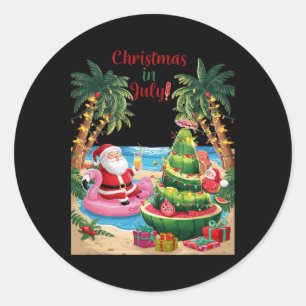 Christmas In July Watermelon Xmas Tree Santa Beach Classic Round Sticker