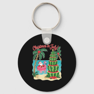 Christmas In July Watermelon Xmas Tree Santa Beach Key Ring