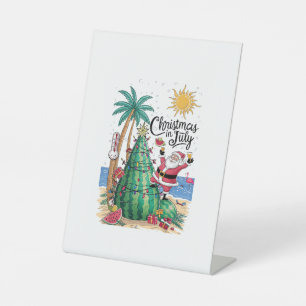 Christmas in July Watermelon Xmas Tree Santa Beach Pedestal Sign