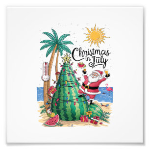 Christmas in July Watermelon Xmas Tree Santa Beach Photo Print