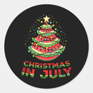 Christmas In July Watermelon Xmas Tree Summer Classic Round Sticker