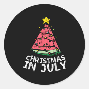 Christmas In July Watermelon Xmas Tree Summer Men Classic Round Sticker