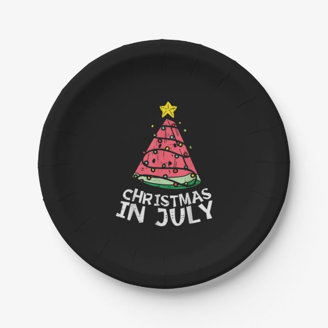 Christmas In July Watermelon Xmas Tree Summer Men  Paper Plate (Front)