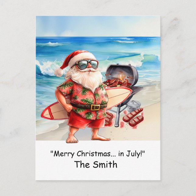 Christmas in July with Santa at Beach Holiday Card (Front)