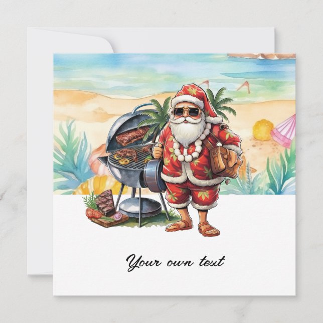 Christmas in July with Santa at the beach  Holiday Card (Front)