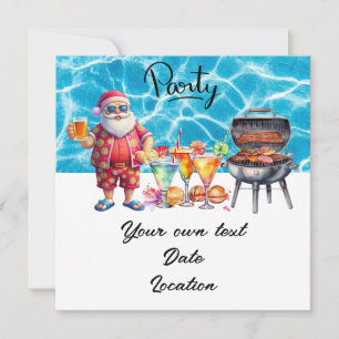 Christmas in July with Santa at the beach  Holiday Invitation