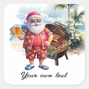 Christmas in July with Santa at the beach Holiday Square Sticker