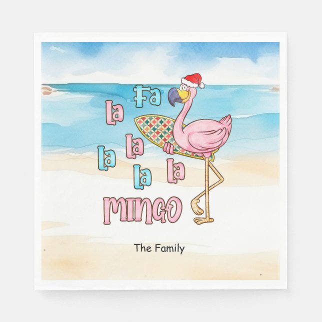 Christmas in July with SANTA CLAUS Flamingo Napkin (Front)