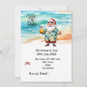 Christmas in July with SANTA CLAUS Save the date Invitation
