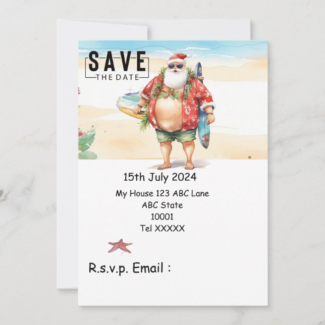 Christmas in July with SANTA CLAUS Save the date   Invitation (Front)