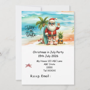 Christmas in July with SANTA CLAUS Save the date Invitation