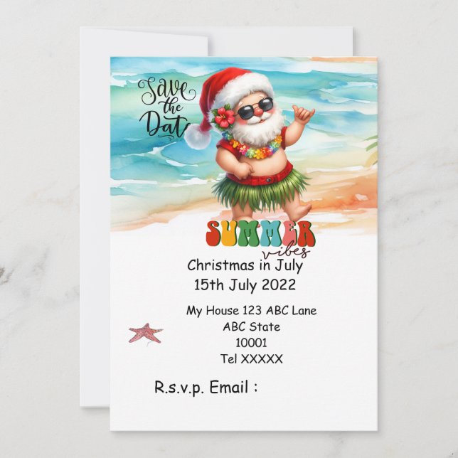Christmas in July with SANTA CLAUS Save the date Invitation (Front)