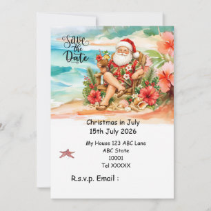 Christmas in July with SANTA CLAUS Save the date Invitation