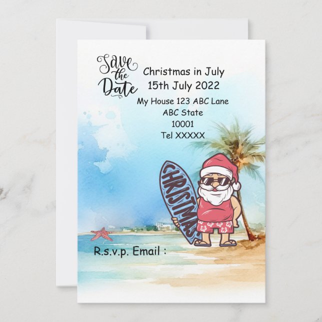 Christmas in July with SANTA CLAUS Save the date  Invitation (Front)