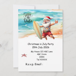 Christmas in July with SANTA CLAUS Save the date Invitation