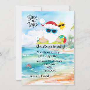 Christmas in July with SANTA CLAUS Save the date Invitation