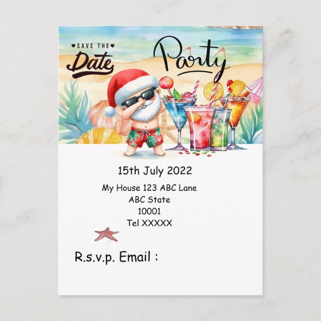 Christmas in July with SANTA CLAUS Save the date   Postcard (Front)