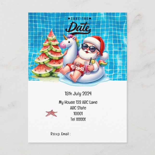 Christmas in July with SANTA CLAUS Save the date   Postcard (Front)