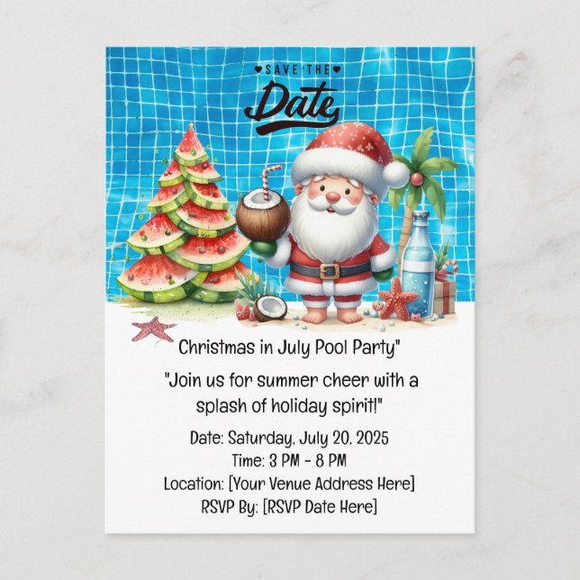 Christmas in July with SANTA CLAUS Save the date   Postcard (Front)
