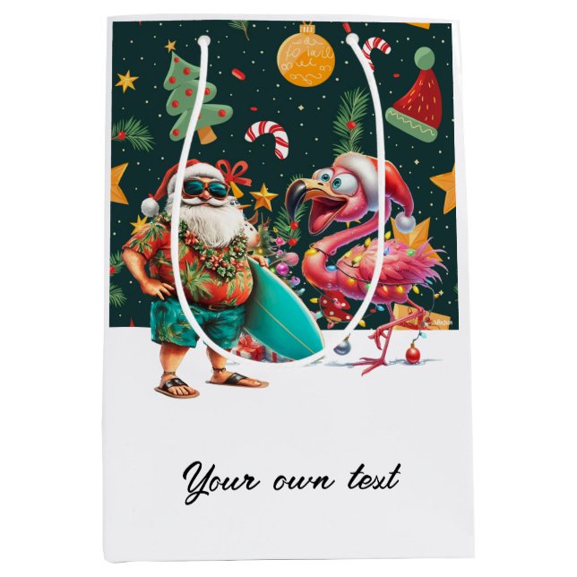 Christmas in July with Santa Flamingo Dancing Medium Gift Bag (Front)