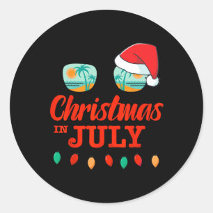 Christmas In July With Sungles Santa Hat For Summe Classic Round Sticker