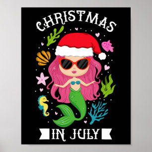 Christmas In July Women Girls Mermaid Beach Summer Poster