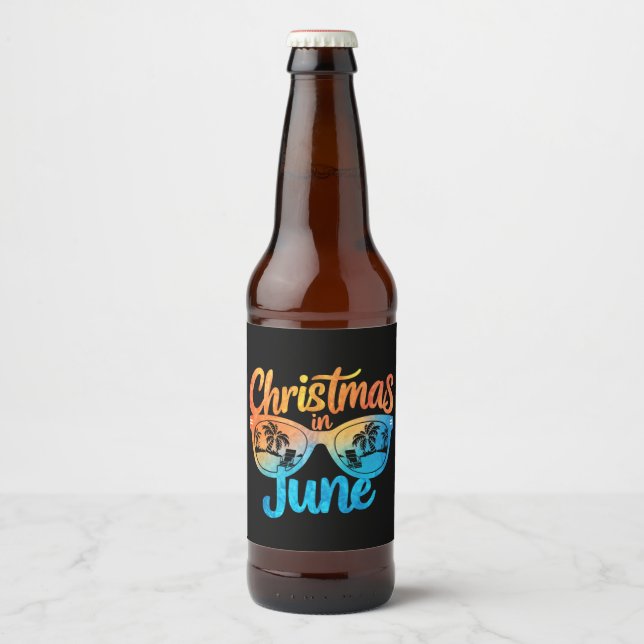 Christmas In June Sunglasses Funny Summer Vacation Beer Bottle Label (Front)