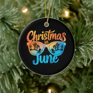 Christmas In June Sunglasses Funny Summer Vacation Ceramic Ornament