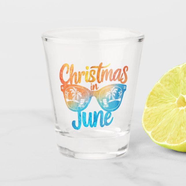 Christmas In June Sunglasses Funny Summer Vacation Shot Glass (Front)