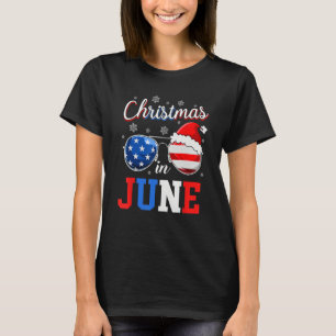 Christmas In June Sunglasses Santa American Flag V T-Shirt