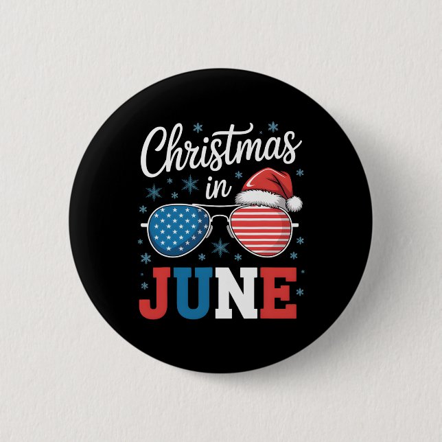 Christmas In June Sungles Santa Hat Us Flag Vacati 6 Cm Round Badge (Front)