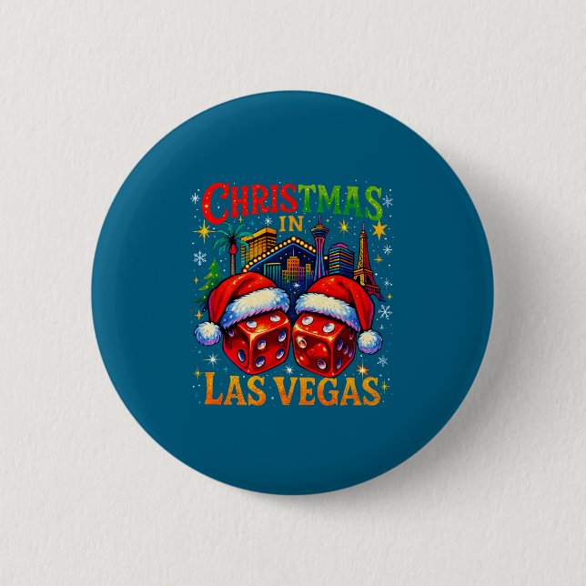 Christmas In Las Vegas Funny Holiday Design Long S 6 Cm Round Badge (Front)