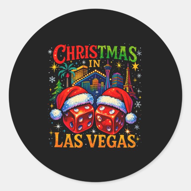 Christmas In Las Vegas Funny Holiday Design Long S Classic Round Sticker (Front)