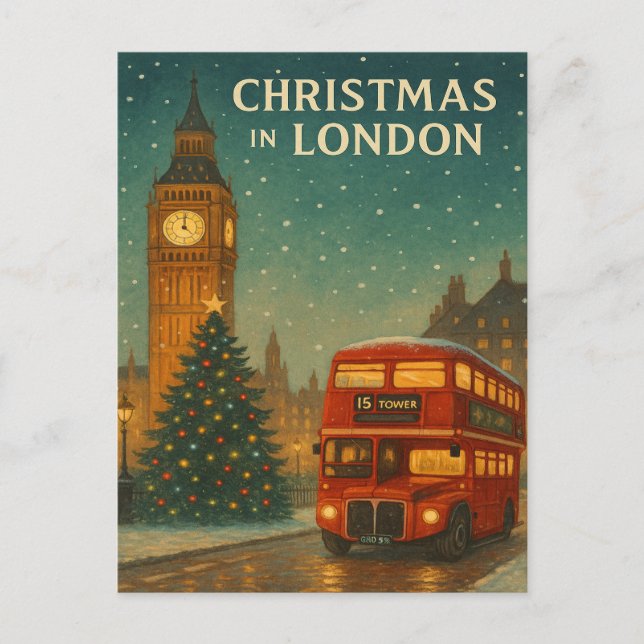 Christmas in London – Festive Holiday Scene with R Postcard (Front)