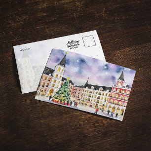 Christmas in Madrid Watercolor Postcard