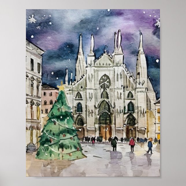 Christmas in Milan Italy Watercolor Poster (Front)