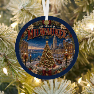 Christmas in Milwaukee Vintage Travel Keepsake Metal Tree Decoration