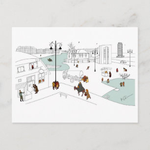Christmas in modern city holiday postcard