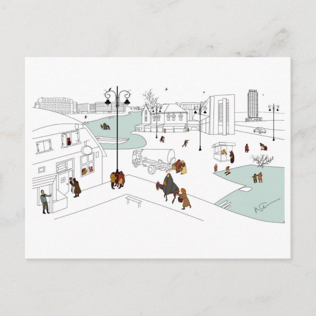 Christmas in modern city holiday postcard (Front)