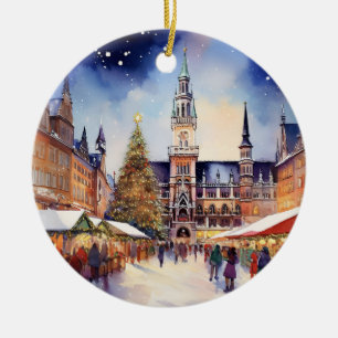 Christmas in Munich Germany Watercolor Ceramic Ornament