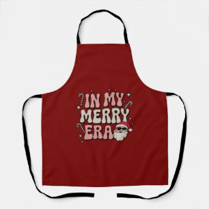 Christmas in My Merry Era Cute Groovy Xmas Apron