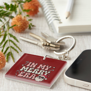 Christmas in My Merry Era Cute Groovy Xmas Key Ring