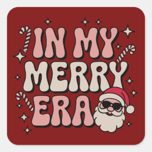 Christmas in My Merry Era Cute Groovy Xmas Square Sticker