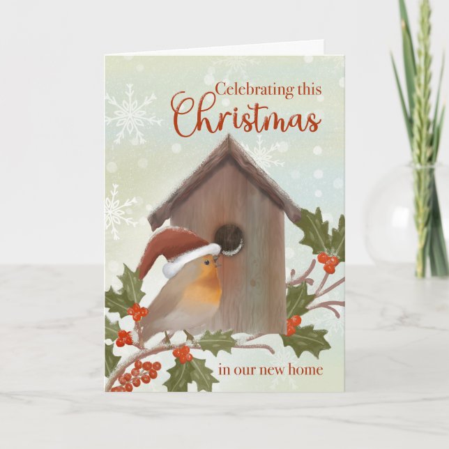 Christmas in New Home Bird and Birdhouse Card (Front)