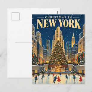 Christmas in New York Vintage Travel Retro Holiday Postcard