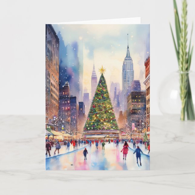 Christmas in New York Watercolor Card (Front)